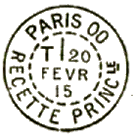 Timbre  date au type 01 avec ville et lettre T en place de la leve