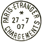 Timbre  date au type 04 avec mention : PARIS ETRANGER CHARGEMENTS / 