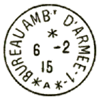 Timbre  date au type 04 avec mention BUREAU AMB D ARMEE, chiffre et toiles