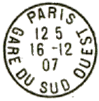 Timbre  date au type 04 avec mention PARIS GARE et nom