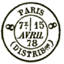 Timbre  date au type 17 avec mention PARIS DISTRIBon et numro de rayon