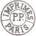 Timbre circulaire avec mention : IMPRIMES PP PARIS