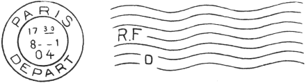 Oblitration mcanique lignes ondules avec timbre  date  gauche et lettres RF entre les lignes