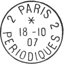 Timbre  date au type 04 avec mention PARIS entours de numros et mention PERIODIQUES