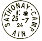 Timbre  date au type 04 avec mention : SATHONAY CAMP