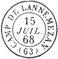 Timbre  date au type 15 avec mention : CAMP DE LANNEMEZAN