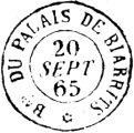 Timbre  date au type 15 avec mention : PALAIS DE BIARRITZ / 