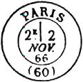 Timbre à date au type 17 avec mention : PARIS (60) / 