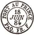 Timbre  date au type 15M avec mention "PORT AU PRINCE / PAQ. FR. F" / 