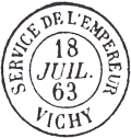 Timbre à date au type 15 avec mention : SERVICE DE L'EMPEREUR VICHY