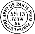 Timbre  date au type 17 avec mention : LETTRE AFFts de PARIS POUR PARIS