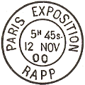 Timbre  date de l'exposition Universelle de 1900 avec mention : PARIS EXPOSITION RAPP