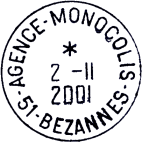 Timbre  date au type A9 avec mention : AGENCE - MONOCOLIS