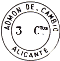 Timbre espagnol bleu avec mention : ADMON DE CAMBIO / ALICANTE