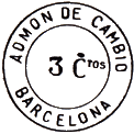 Timbre espagnol bleu avec mention : ADMON DE CAMBIO / BARCELONA