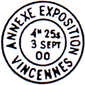 Timbre  date de l'exposition Universelle de 1900 avec mention : ANNEXE EXPOSITION VINCENNES