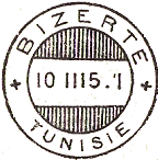 Timbre  date circulaire avec barre centrale nom de ville et mention : TUNISIE / 
