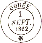 Timbre  date circulaire avec fleuron et mention : GOREE