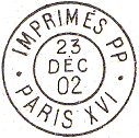 Timbre  date circulaire avec mention IMPRIMES PP PARIS et numro de bureau