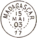 Timbre  date circulaire avec mention MADAGASCAR et numro dans le bas
