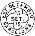 Timbre  date espagnol avec mention : EST. DE CAMBIO / BARCELONA / 