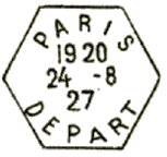 Timbre à date hexagonal au type E4 avec mention : DEPART