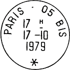 Timbre  date au type A9 avec mention : "PARIS - 05 BIS" / "*" / 
