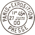 Timbre  date de l'exposition Universelle de 1900 avec mention : PARIS-EXPOSITION PRESSE