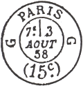 Timbre à date avec identification  du bureau de quartier pour les lettres en port du de Paris à Paris