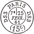 Timbre à date avec identification du bureau de quartier pour les lettres en port du de Paris à Paris