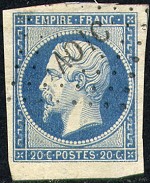 Oblitérations diverses sur 20c Napoléon III non dentelé