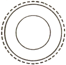 Cercle avec tirets + deux cercles plein / 