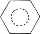Hexagone avec cercle tirets / 