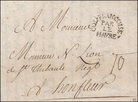 Marque demi circulaire avec mention : COL FRANCOISE PAR LE HAVRE