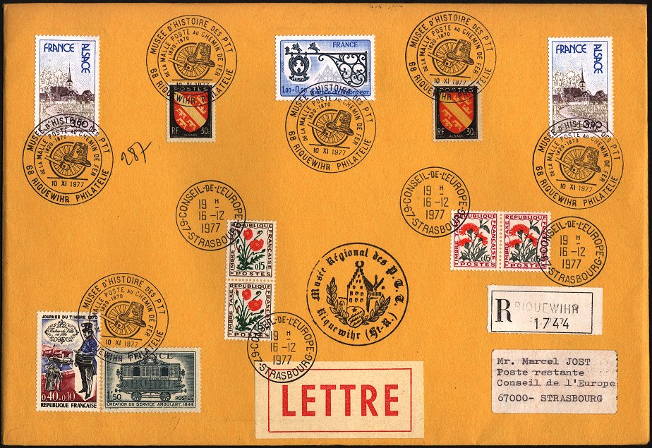 Timbre à date de 1977 du musée postal de Riquewihr