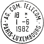 Timbre à date avec mention : AG.COM.TELECOM. / - PARIS - LUXEMBOURG - / 