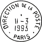 Timbre  date avec mention : DIRECTION DE LA POSTE / - PARIS - / 