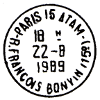 Timbre  date avec mention : PARIS 15 ATAM / - R.FRANCOIS BONVIN (15E) - / 