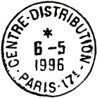 Timbre  date avec mention : CENTRE-DISTRIBUTION / - PARIS-17E - / 