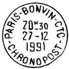 Timbre à date avec mention : PARIS-BONVIN-CTC / - CHRONOPOST -