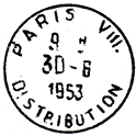 Timbre  date avec mention : PARIS VIII. / DISTRIBUTION / 