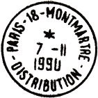 Timbre  date avec mention : PARIS-18-MONTMARTRE / - DISTRIBUTION - / 