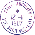 Timbre à date avec mention : PARIS + Nom du bureau / Rue du bureau + Numéro d'arrondissement / 