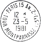 Timbre  date plastique avec mention : "PARIS" + numro d'arrondissement + "AN" + numro de l'annexe / nom du bureau + numro d'arrondissemen