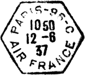 Timbre  date des recettes auxiliaire avec mention PARIS - 95 - lettre / AIR FRANCE / 