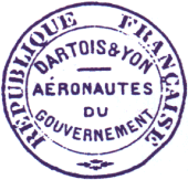 Les timbres des aronautes avec mention  : REPUBLIQUE FRANCAISE DARTOIS & YVON AERONAUTES DU GOUVERNEMENT / 