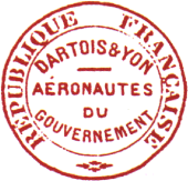 Les timbres des aéronautes avec mention  : REPUBLIQUE FRANCAISE DARTOIS & YVON AERONAUTES DU GOUVERNEMENT