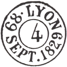 Lyon : Essai de timbre à date de 1829