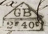 Marque rectangulaire surmonte d'un triangle(s) avec lettres GB et 2F 40c / 