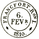 Grand timbre à date avec mention FRANCFORT, rayon et date